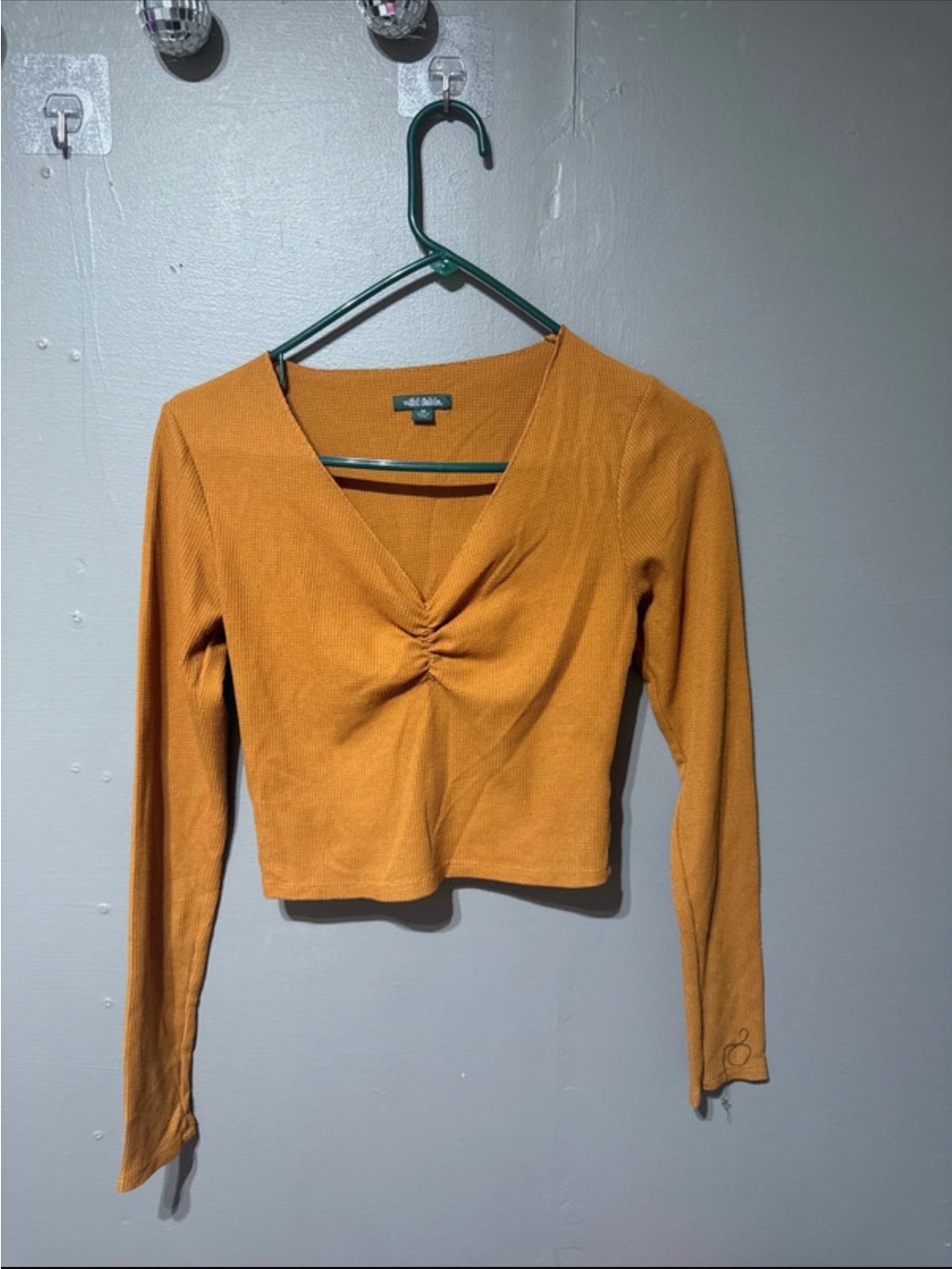 wild fable Mustard V-Neck Ruched Long Sleeve Crop Top